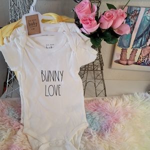 Rae Dunn Baby 3 Pc Yellow Newly Hatched, Polka Dot Bunny Love Bodysuit Set 6-9 M